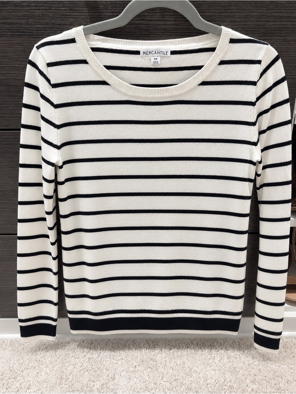 Women’s Mercantile J Crew Black & White Striped Crewneck Sweater XS